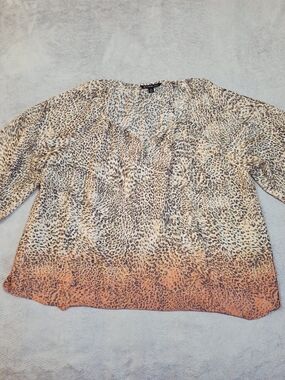 Zac & Rachel Ombre Leopard Print Boho Peasant Blouse 2X